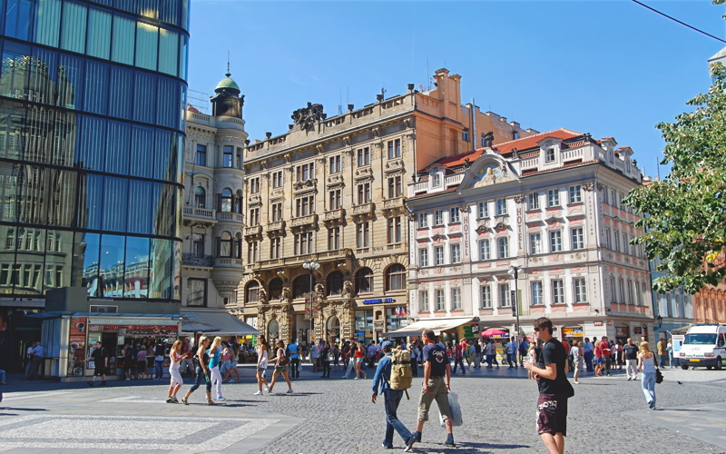 25 - The lower end of Wenceslas Square (Václavské náměstí) near the Můstek area in Prague, Czech Republic